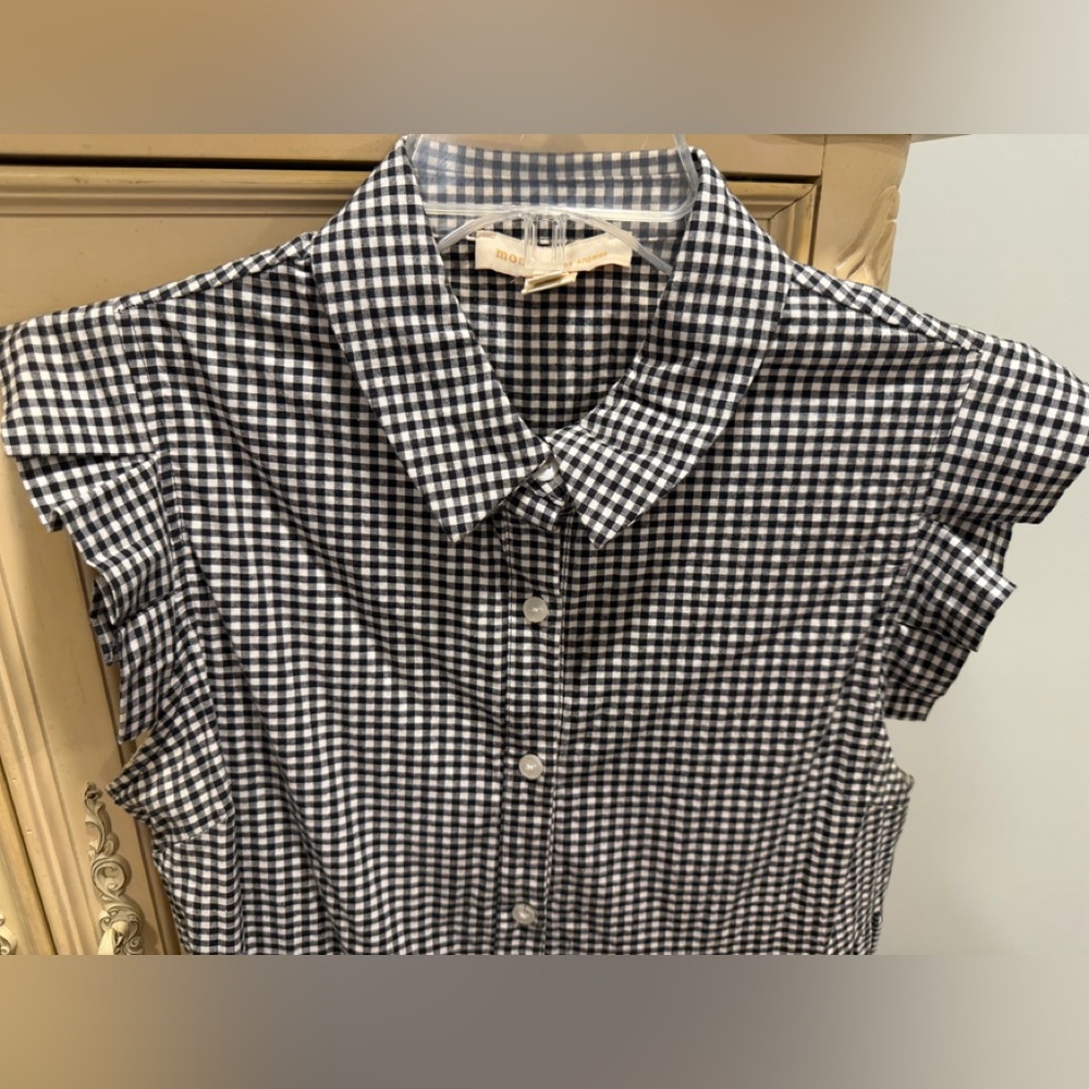 Monteau Black and White Gingham Tiered Button-Front Midi Dress - Picture 2 of 3